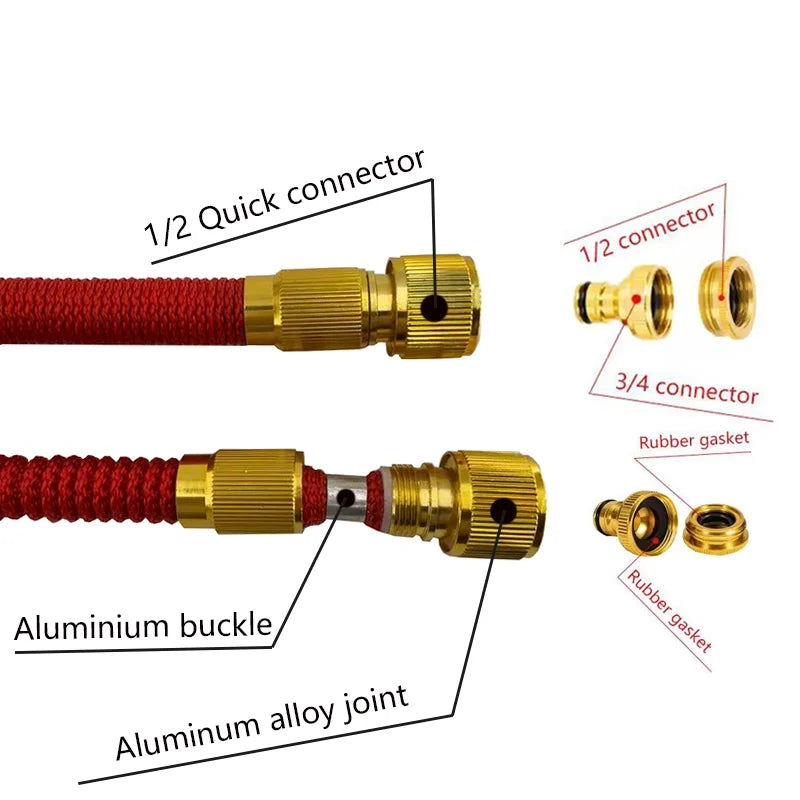 25–100FT Expandable High-Pressure Magic Garden Hose – Flexible Water Pipe with Multifunction Spray Gun for Home & Garden Watering