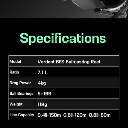 Histar Verdant BFS Ultra-Light 118g Carbon Fiber Baitcasting Reel – 7.2:1 Gear Ratio, 4KG Drag, Durable & High-Performance
