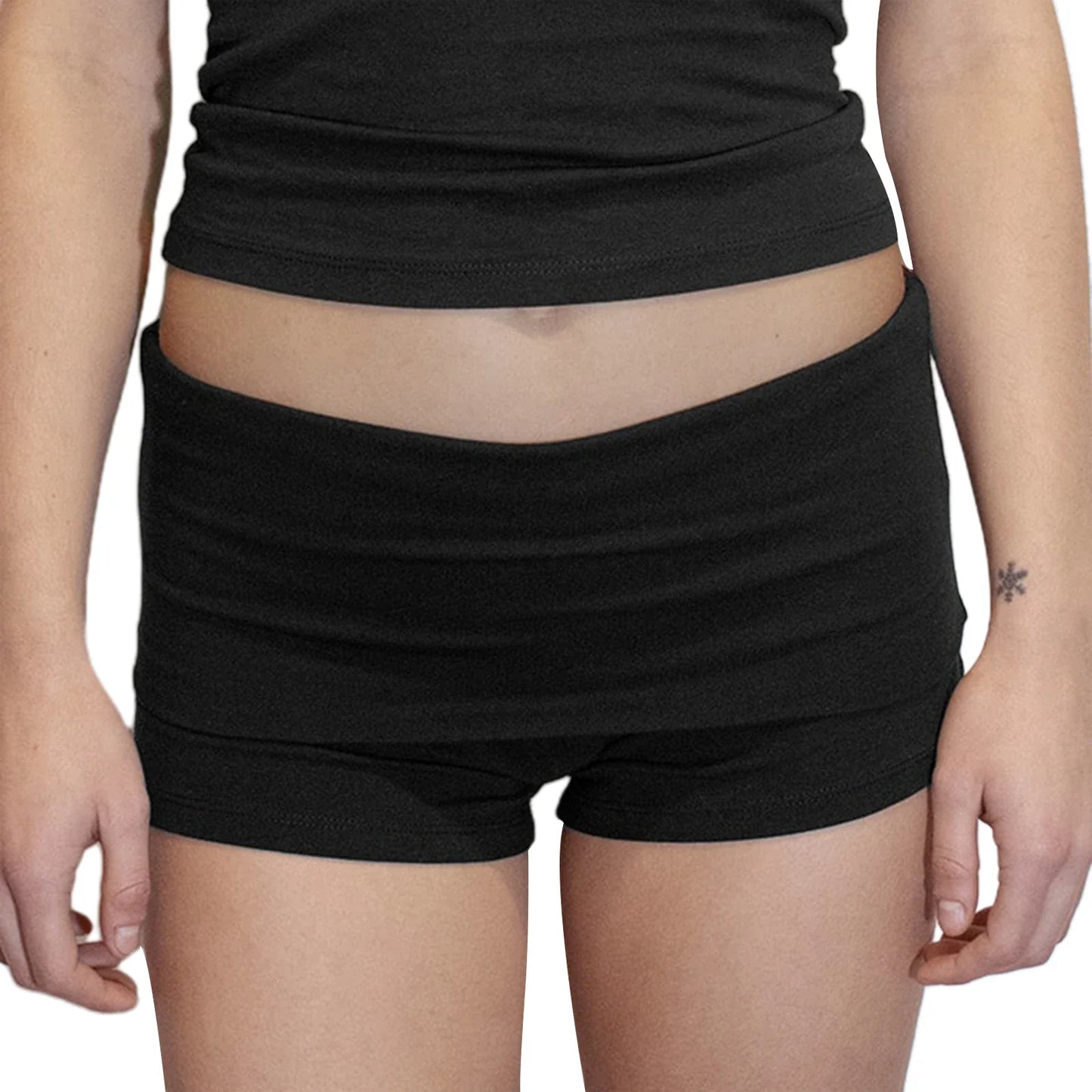 Summer Women’s Slim Solid Color Yoga Shorts — Casual Fold-Over Low Waist Lounge Shorts