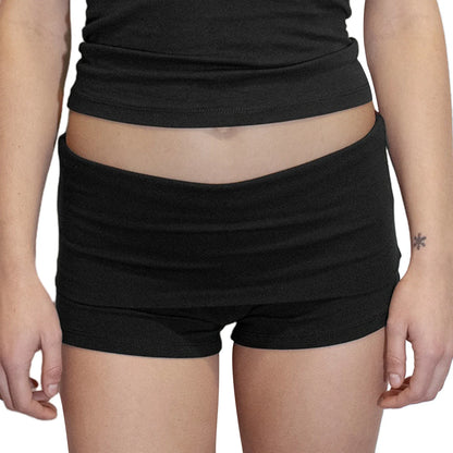 Summer Women’s Slim Solid Color Yoga Shorts — Casual Fold-Over Low Waist Lounge Shorts