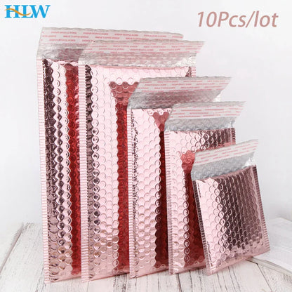 10PCS Rose Gold Metallic Bubble Mailers – Foil Padded Shipping Envelopes, Aluminized Gift Packaging Postal Bags