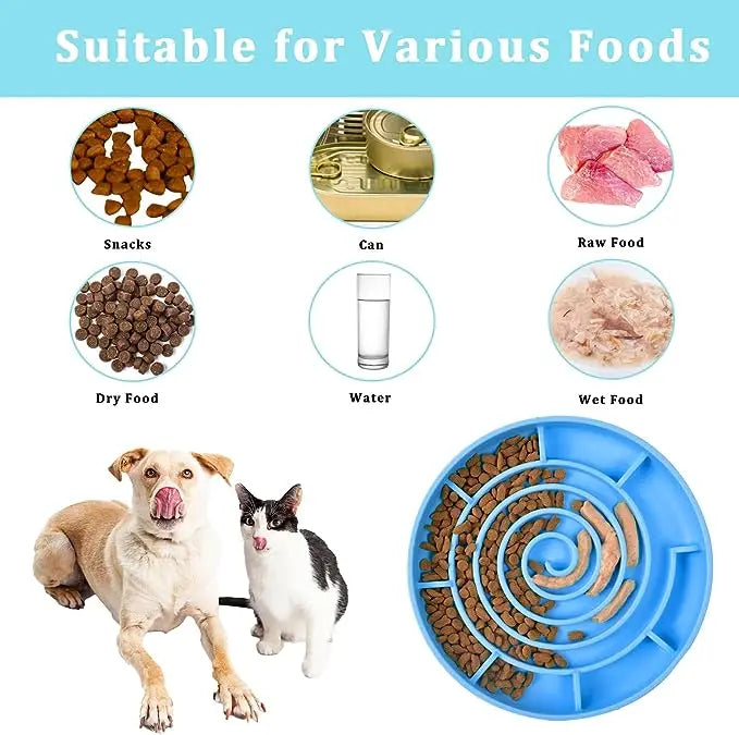 Pet Supplies Slow Food Bowl – Anti Knockover, Anti-Slip Silicone Plate for Cats & Puppies, Anti-Choking Food Toy
