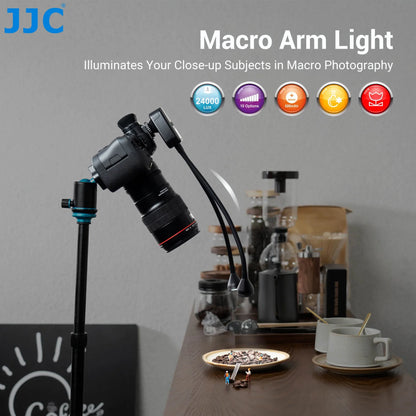 JJC LED Macro Arm Light — 10-Level Adjustable Brightness for Macro Photography, Compatible with Canon, Nikon, Sony, Olympus, Fujifilm DSLR