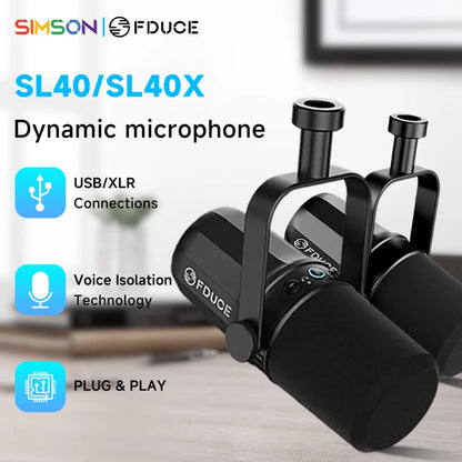 FDUCE SL40X/SL40 USB & XLR Dynamic Microphone – Built-in Headset Output & Sound Insulation for Podcasts, Gaming & Live Broadcast
