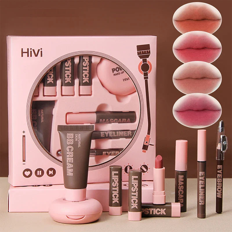 HiVi Makeup Gift Box Set – Powder, Glue, Lipstick & More, Perfect Valentine's Day Gift for Your Wife