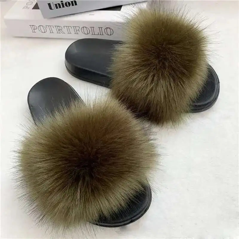 Summer Faux Fur Slippers for Women – Indoor Plush Furry Slides, Fluffy Flip Flops & Casual House Shoes