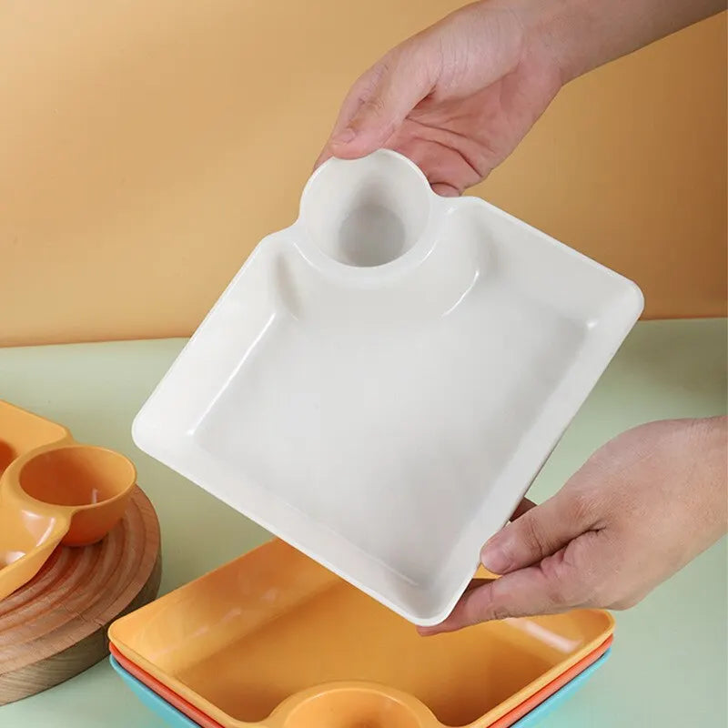 Versatile 2-Grid Snack Dish: French Fries & Dumpling Plate with Ketchup and Vinegar Compartments - Ideal for Dumplings, Desserts, and Spices