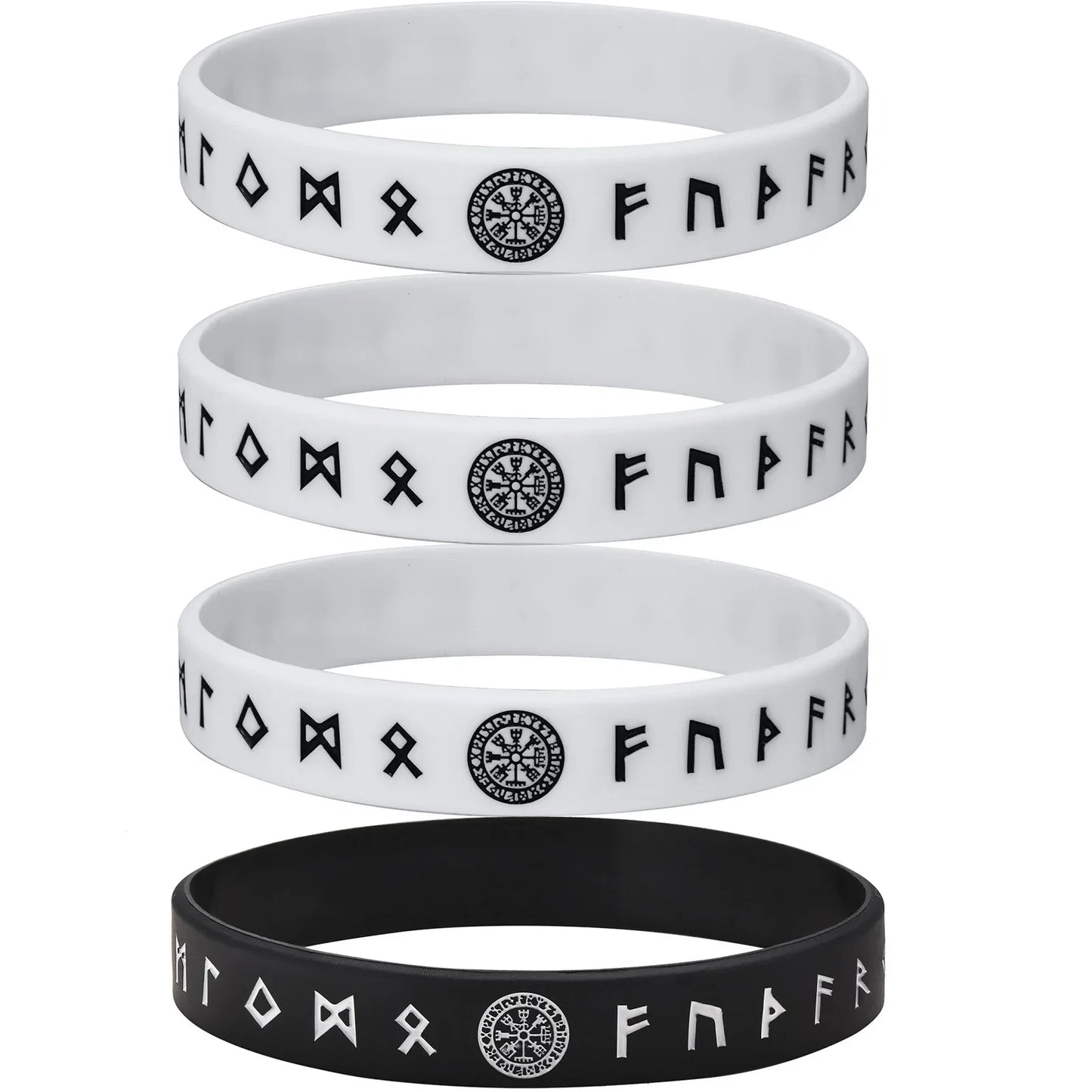 Vnox 12mm Silicone Bracelet for Men - Soft Rubber Viking Compass Rune Amulet Wristband Set