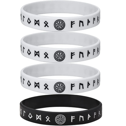 Vnox 12mm Silicone Bracelet for Men - Soft Rubber Viking Compass Rune Amulet Wristband Set