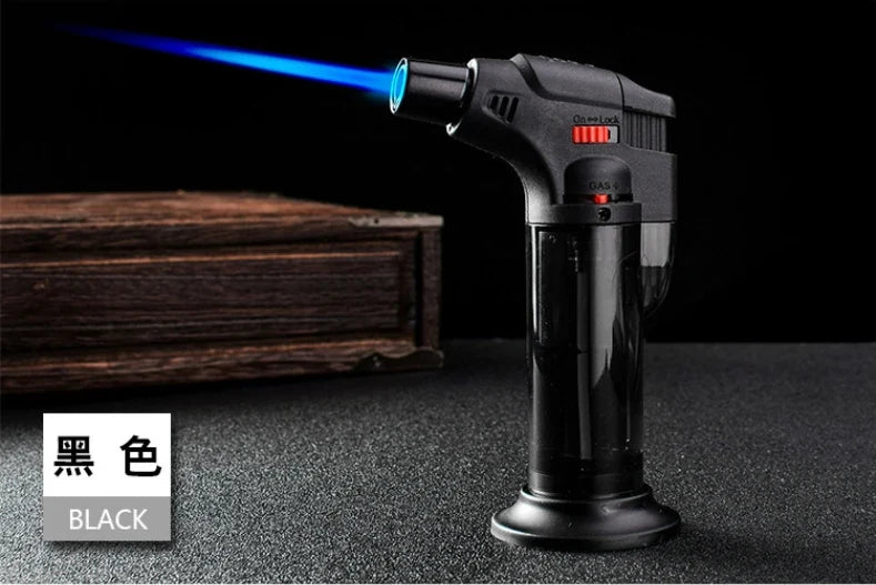 Jet Flame Torch Lighter — Refillable Butane Gas Lighter with Visible Fuel Tank, Windproof & Adjustable Flame for Kitchen