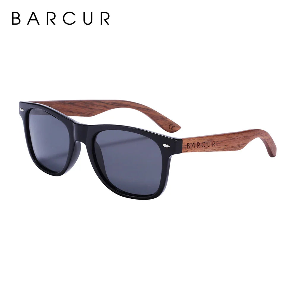 BARCUR Black Walnut Wood Polarized Sunglasses for Men – High-Quality Square UV400 Eyewear with Original Box