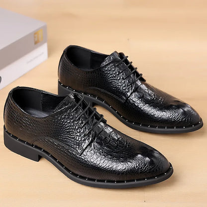 Men’s Genuine Leather Crocodile Pattern Oxford Shoes - Luxury Lace-Up Wedding Party Business Office Dress Shoes