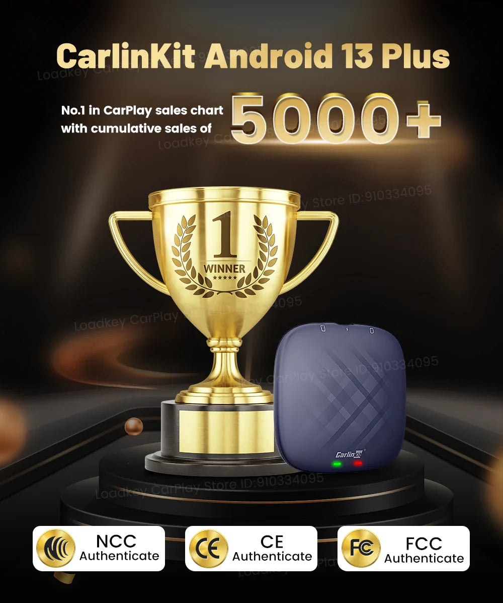 Carlinkit CarPlay AI TV Box Plus — Android 13, 8+128GB, 8-Core QCM6656125, Wireless CarPlay & Android Auto with YouTube, Netflix, 4G LTE
