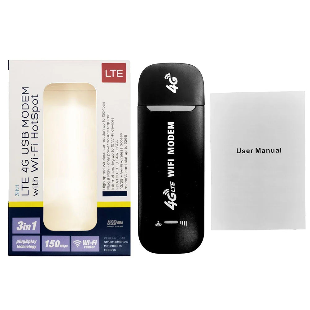 4G LTE USB Modem Dongle — 150Mbps Wireless WiFi Mobile Router with SIM Card Slot for Home & Office Pocket Hotspot