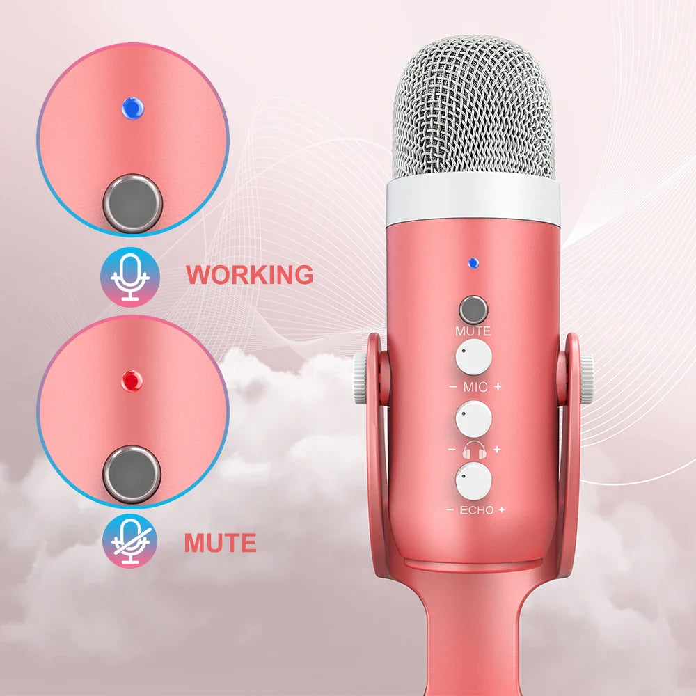 Haomuren USB Condenser Microphone – Pink Studio Mic for PC, Mac, Phone, Gaming, Streaming & Podcasting
