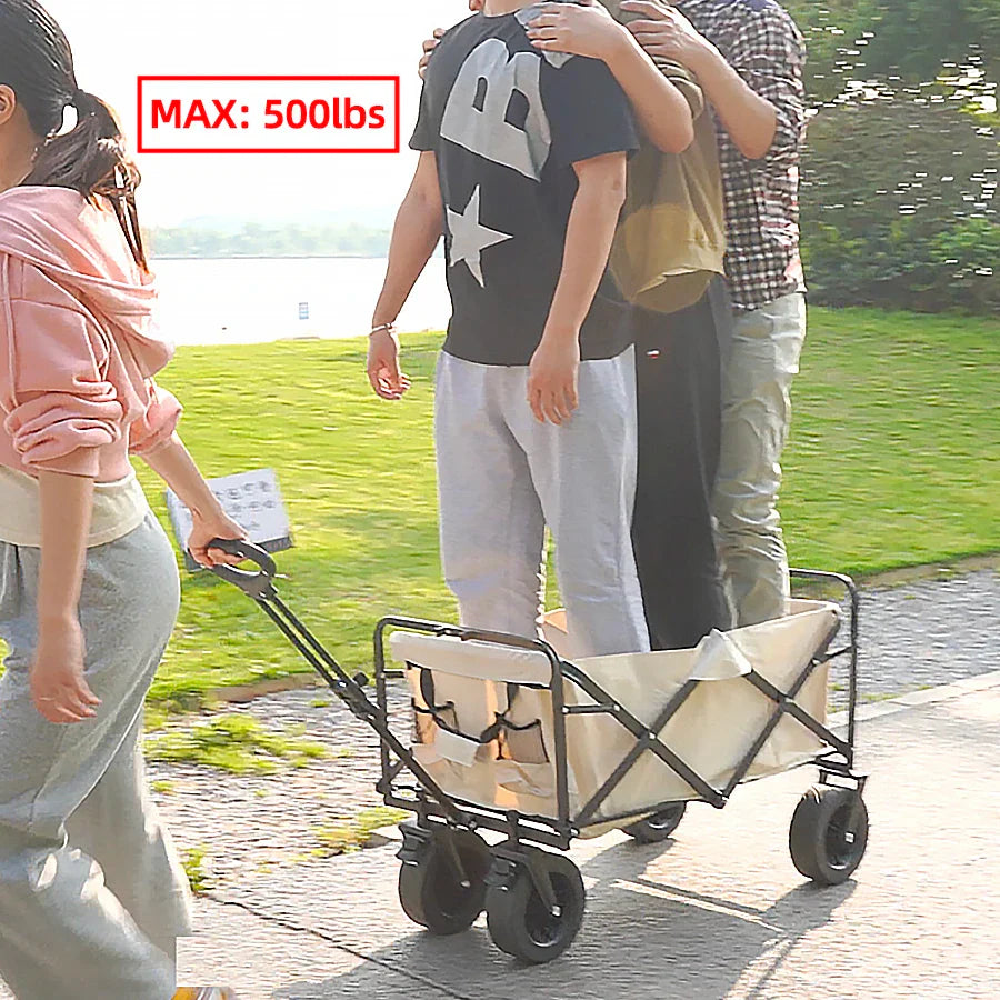 500lbs Heavy Duty Foldable Wagon — Portable Outdoor Utility Cart, Collapsible Shopping, Beach & Garden Pull Trolley
