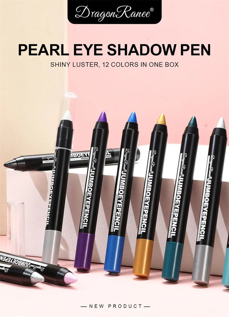 12-Color Waterproof Eyeshadow Pencil – Long-Lasting Pigment Blue Purple Black Eye Shadow Stick