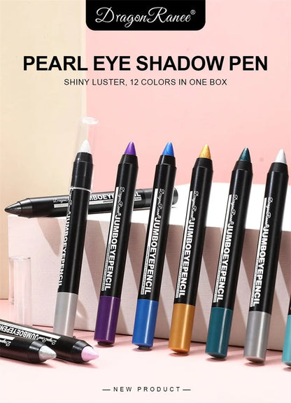 12-Color Waterproof Eyeshadow Pencil – Long-Lasting Pigment Blue Purple Black Eye Shadow Stick