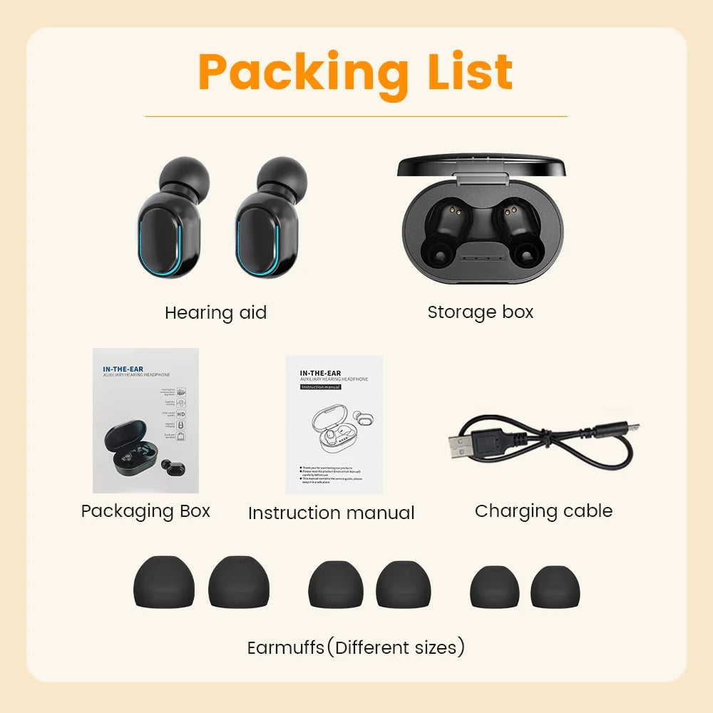 Rechargeable Invisible Hearing Aids for Elderly – Mini Wireless ITE Sound Amplifier Listening Device