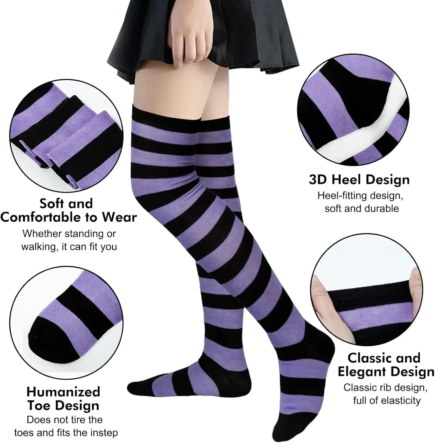 Stylish Knee-Length JK Striped Socks for Women & Girls – Multi-Color Cute Thigh-High Socks   1/2