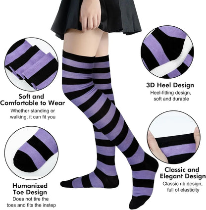 Stylish Knee-Length JK Striped Socks for Women & Girls – Multi-Color Cute Thigh-High Socks   1/2