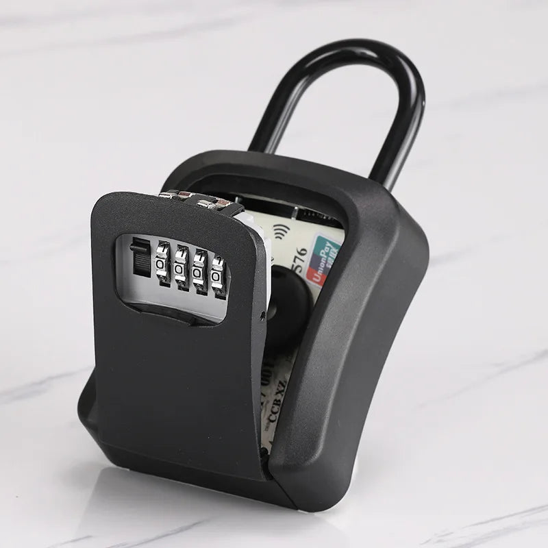 4 Digit Outdoor Password Key Box with Waterproof Steel Wire Hanging Hook - Free Installation & Extended Locking Storage