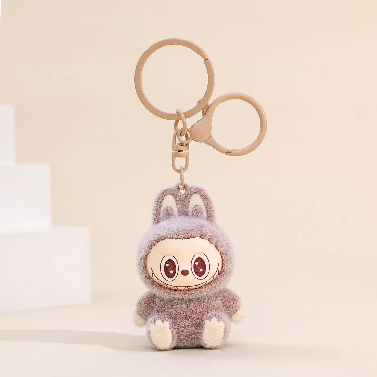 Sitting Labubu Doll Keychain – Fluffy PVC Phone Ornament & Bag Charm Car Keychain Christmas Gift