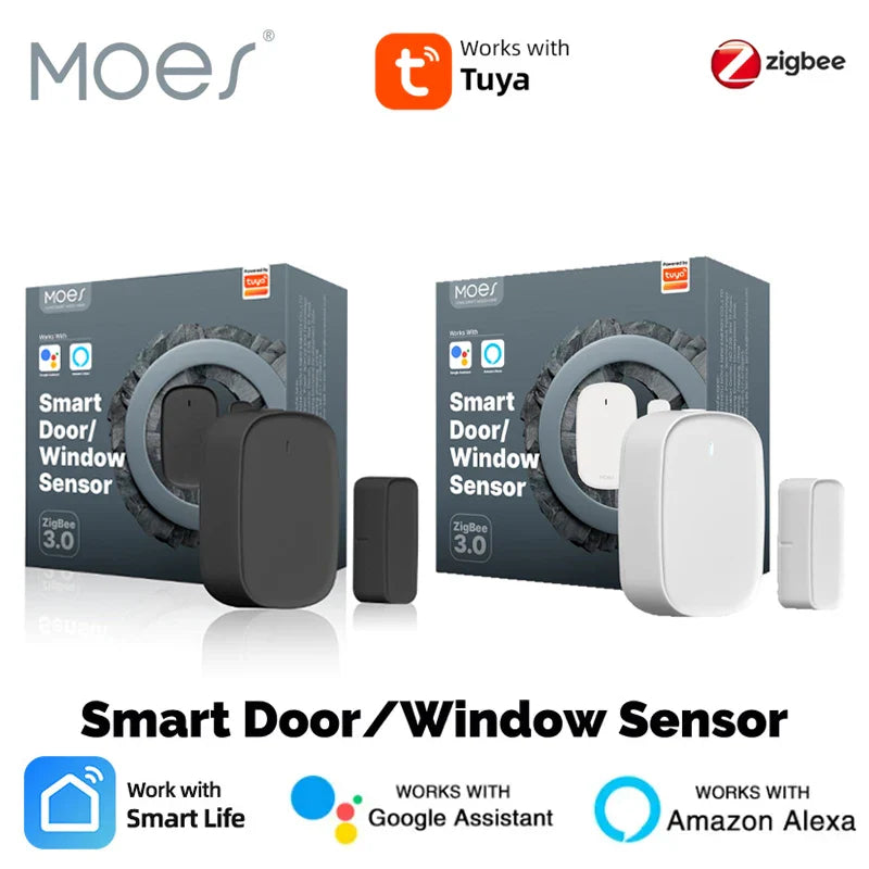 MOES Tuya ZigBee Smart Window & Door Sensor – Home Security Alarm Detector Compatible with Smart Life App, Alexa & Google Home