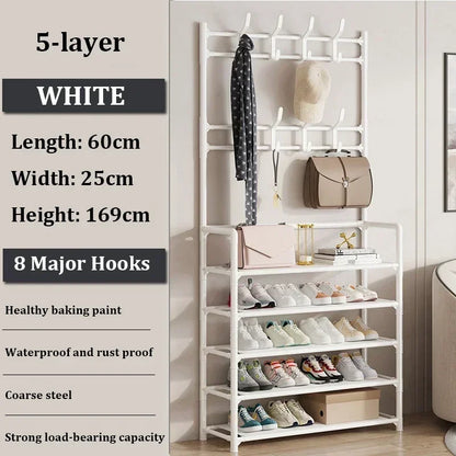 Multi-Layer Clothes Hanger & Shoe Rack – DIY Floor-Standing Hat and Shoes Organizer for Living Room Storage