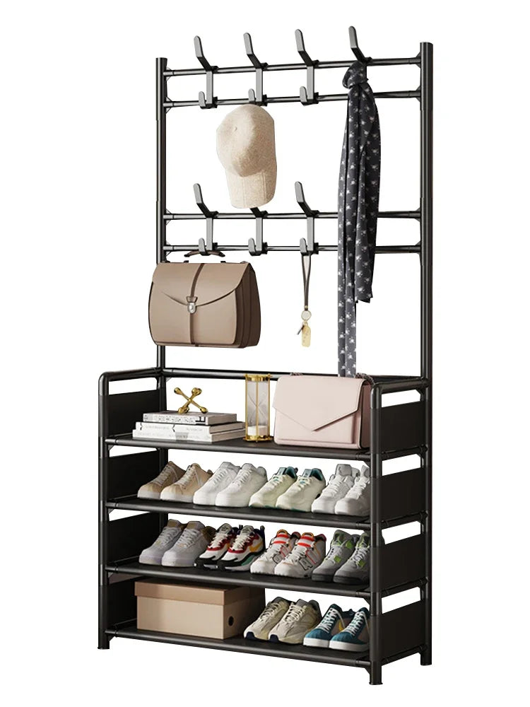 Multi-Layer Shoe Rack & Hat Hanger – Simple Floor Organizer with Load-Bearing Shelf for Shoes & Hats