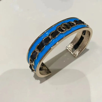 Gold Enamel Hollow Narrow Bracelet & Colorful Earrings Set — Classic Fashion, Lightweight Alloy Jewelry with Luxury Look