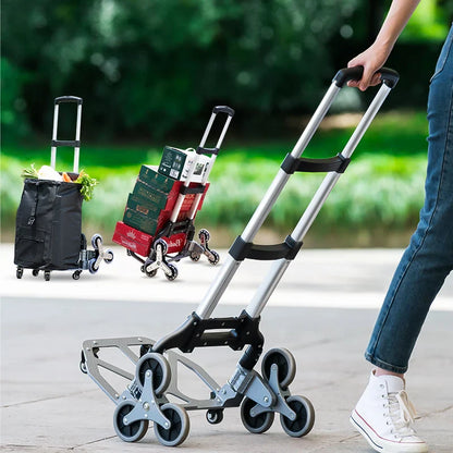 Portable Aluminum Alloy Grocery Cart | Folding Trolley for Shopping, Lightweight Step Climbing Design