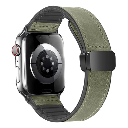 Leather Strap for Apple Watch – Compatible with Series 5-10, Ultra, SE, 40-49mm, Men’s Silicone & Leather iWatch Band