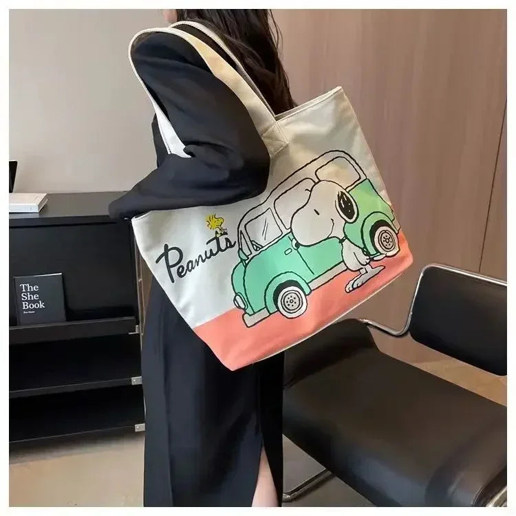 Snoopy Cartoon Canvas Bag – Large Capacity Student, Tutoring, and Messenger Shoulder Bag for Women