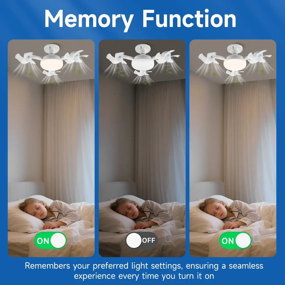 E27 LED Ceiling Fan Light - Remote Control Dimming 3-Color Lighting with 3-Speed Fan for Living Room & Kitchen