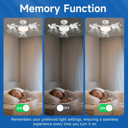 E27 LED Ceiling Fan Light - Remote Control Dimming 3-Color Lighting with 3-Speed Fan for Living Room & Kitchen