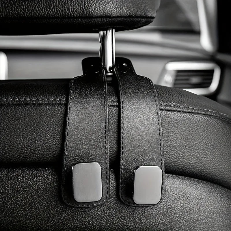Car Seat Headrest Hooks – PU Leather Storage Organizer Hanger for Bags, Coats & Universal Auto Use