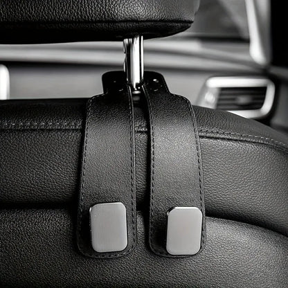 Car Seat Headrest Hooks – PU Leather Storage Organizer Hanger for Bags, Coats & Universal Auto Use