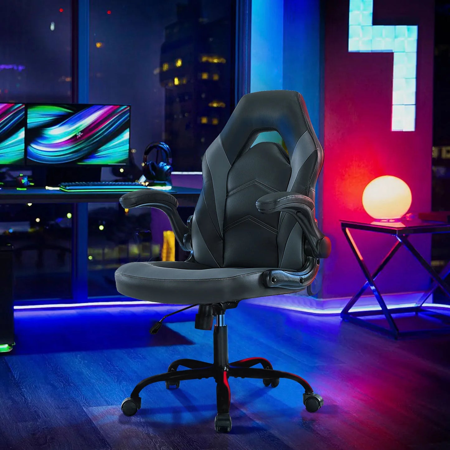 Ergonomic Office Gaming Desk Chair – Adjustable PU Leather Racing Chair with Flip-Up Armrests, Christmas Furniture