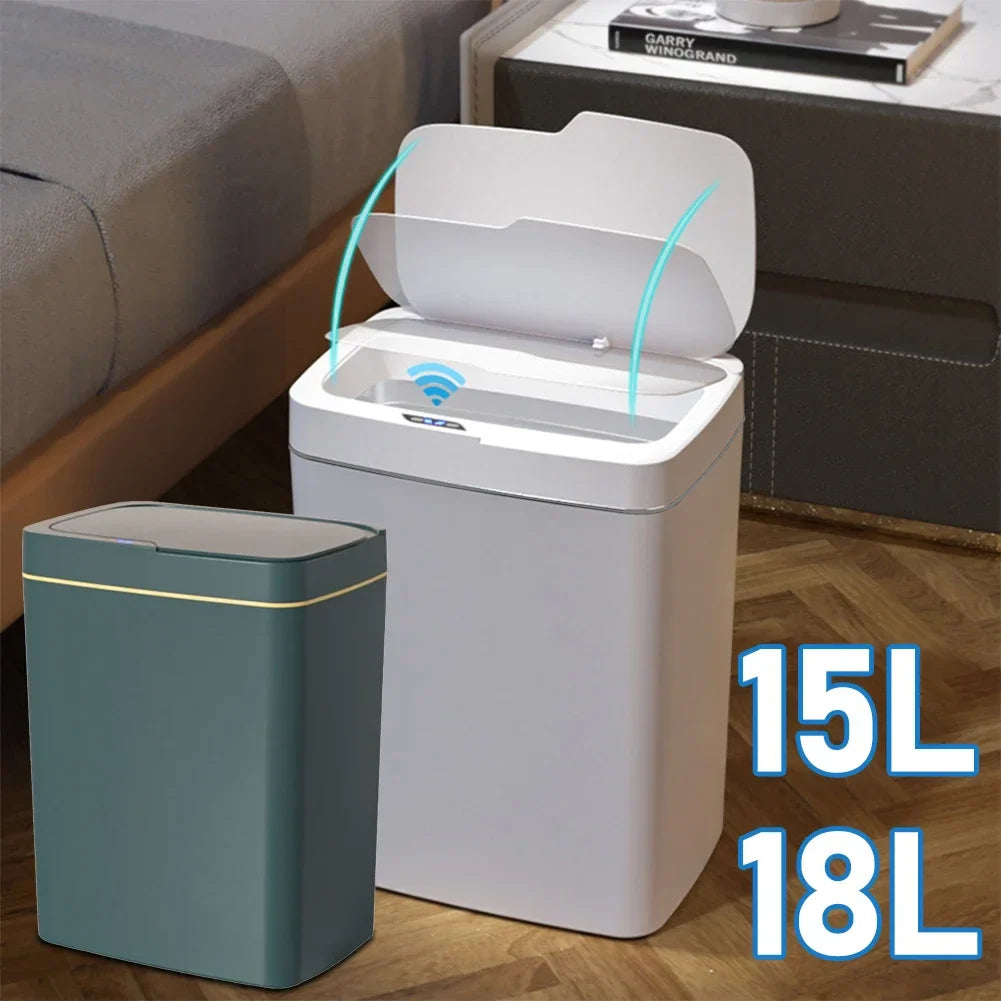 15/18L Smart Sensor Trash Can — Waterproof Touchless Automatic Motion Trash Bin for Kitchen & Bathroom