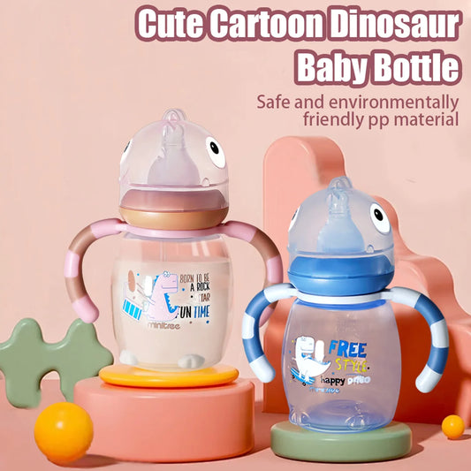 Baby Dinosaur Silicone Nipple Bottle – Imitation Breastfeeding with Straw Handle for Baby Boy & Girl
