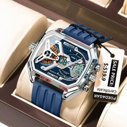 POEDAGAR Men's Luxury LED Wristwatch – Electronic Quartz Watch with Calendar, Week Display, Luminous Hands, and Silicone Strap
