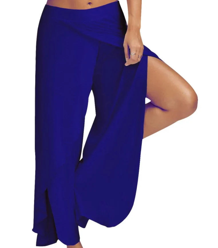 Women’s Plus Size Wide Leg Yoga Pants – Loose Fit Split Hem Dance & Fitness Trousers Elastic Waist Casual Summer Workout Wear