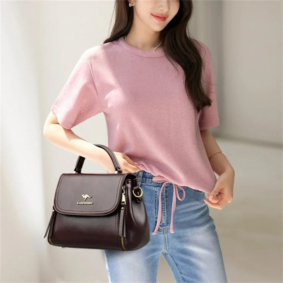 Women’s Soft Leather Top-Handle Bag – Luxury Shoulder Messenger Handbag & High-Quality Purse
