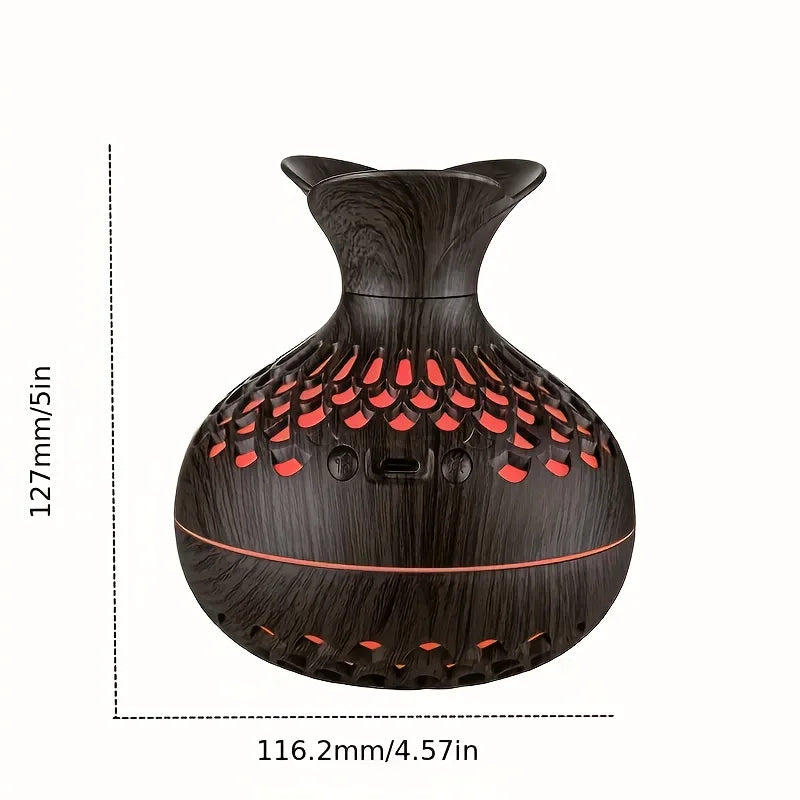 300ml Wooden Vase Cool Mist Humidifier: Colorful Light Aromatherapy Oil Diffuser - USB Mini Air Humidificador