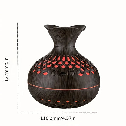 300ml Wooden Vase Cool Mist Humidifier: Colorful Light Aromatherapy Oil Diffuser - USB Mini Air Humidificador