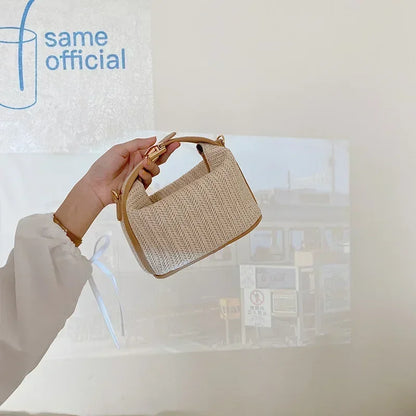 Summer Small Straw Handbag — Trendy Woven Bucket Crossbody Shoulder Bag, Casual Beach Tote for Girls