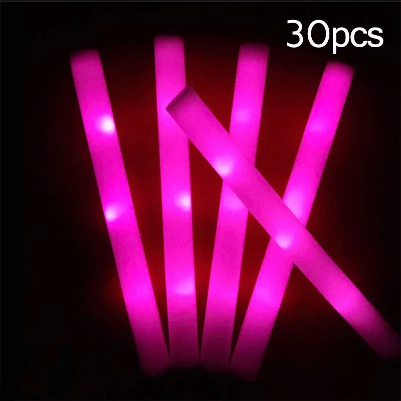 15/30PCS LED Glow Sticks Bulk – Colorful RGB Foam Light-Up Cheer Tubes for Christmas, Birthday, Wedding & Party Supplies
