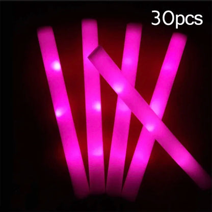 15/30PCS LED Glow Sticks Bulk – Colorful RGB Foam Light-Up Cheer Tubes for Christmas, Birthday, Wedding & Party Supplies