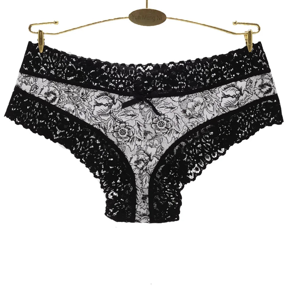 Sexy Lace Women's Cotton Panties, Bow Briefs Bikini Underwear, 5-Piece Set for Ladies & Girls
